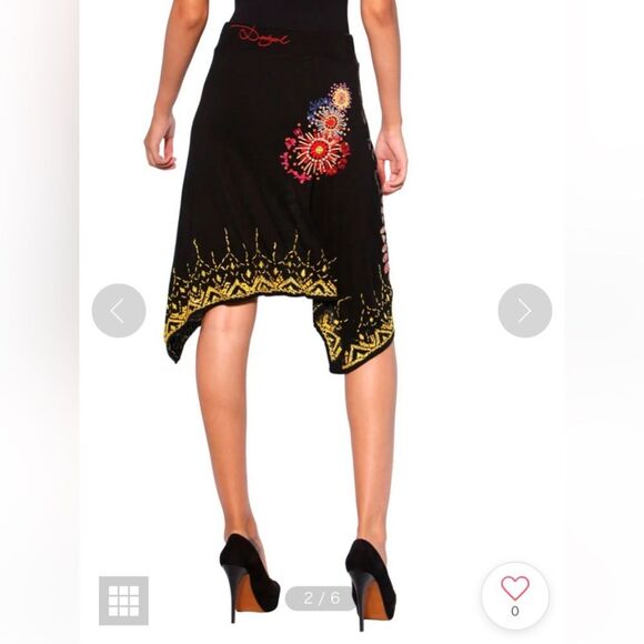 Desigual Beaded and Embroidered Floral Crochet Asymmetrical skirt size L - Picture 2 of 7